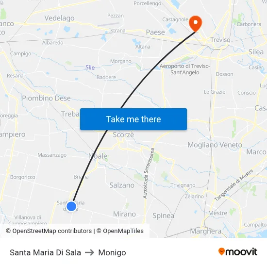 Santa Maria Di Sala to Monigo map