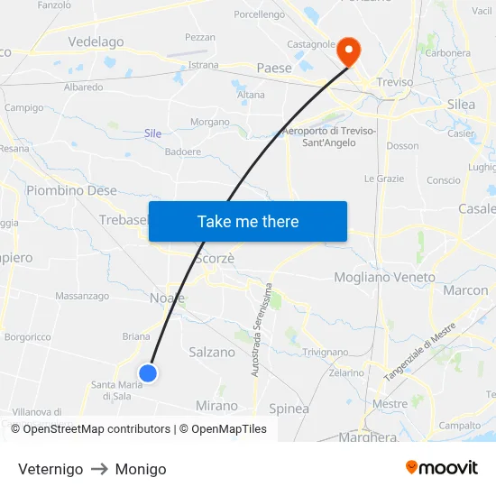 Veternigo to Monigo map