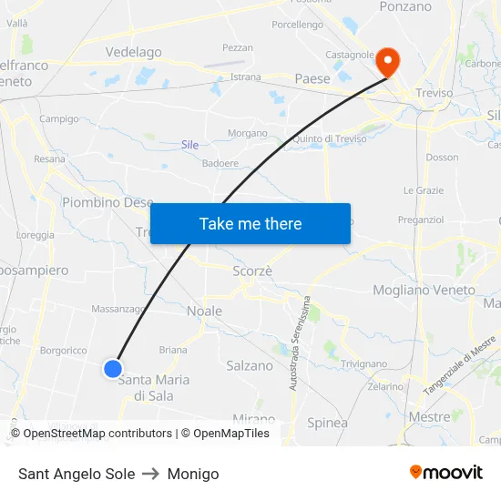 Sant Angelo Sole to Monigo map