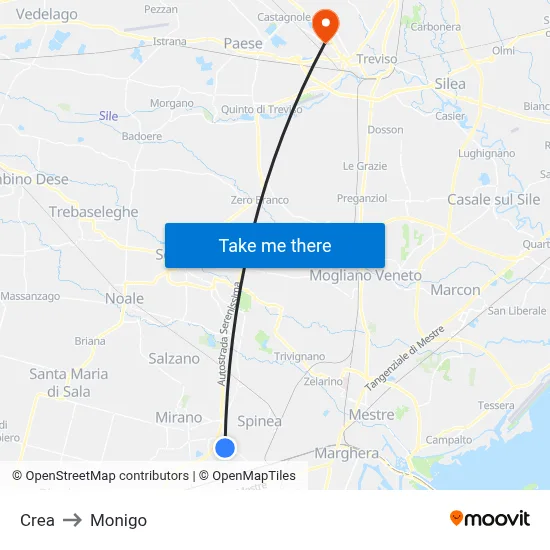 Crea to Monigo map