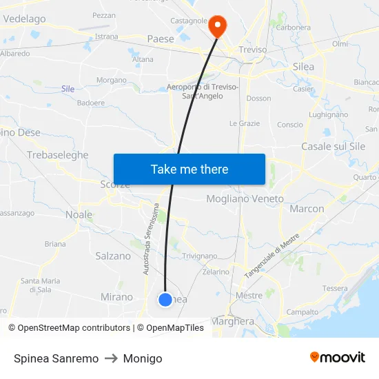 Spinea Sanremo to Monigo map