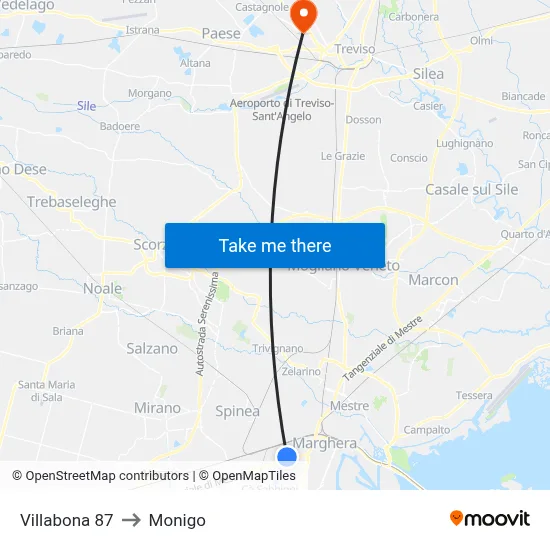 Villabona 87 to Monigo map