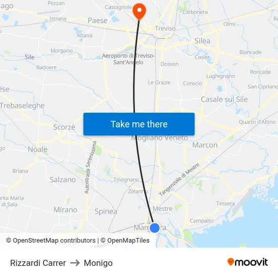 Rizzardi Carrer to Monigo map