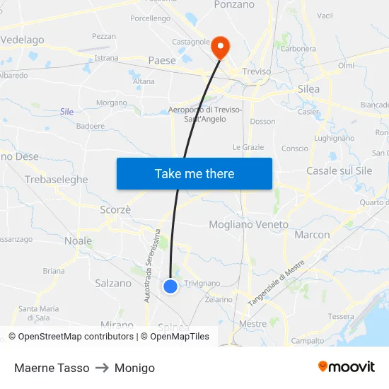 Maerne Tasso to Monigo map