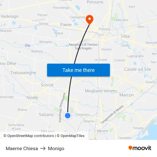 Maerne Church to Monigo map