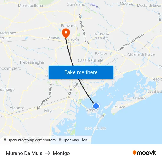 Murano Da Mula to Monigo map