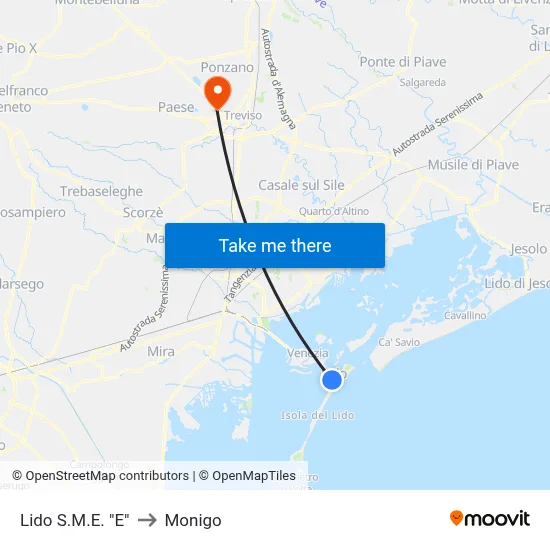 Lido S.M.E. 'E' to Monigo map