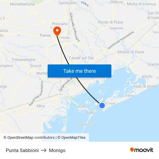Punta Sabbioni to Monigo map