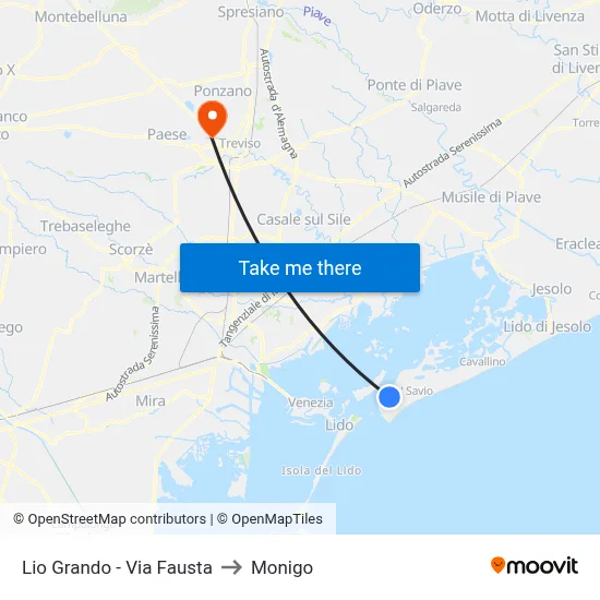 Lio Grando - Via Fausta to Monigo map