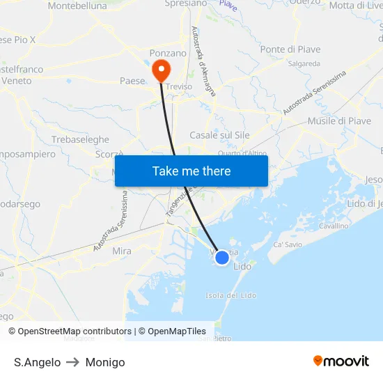 S.Angelo to Monigo map