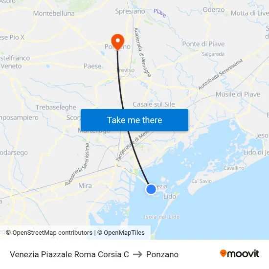 Venice Piazzale Roma Lane C to Ponzano map