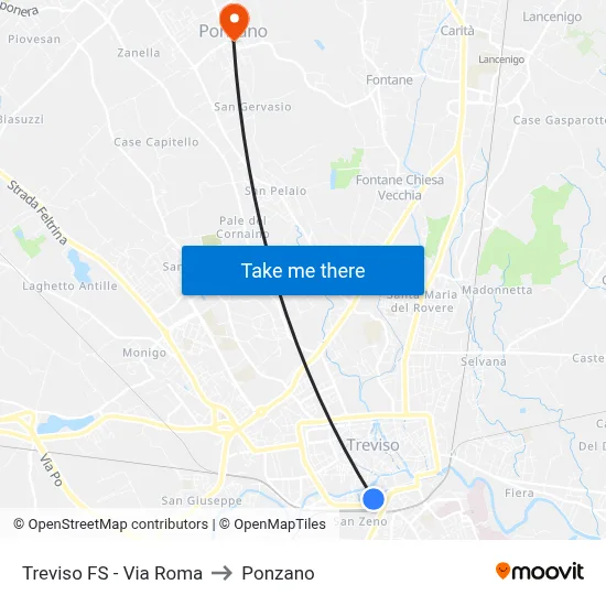 Treviso FS - Via Roma to Ponzano map