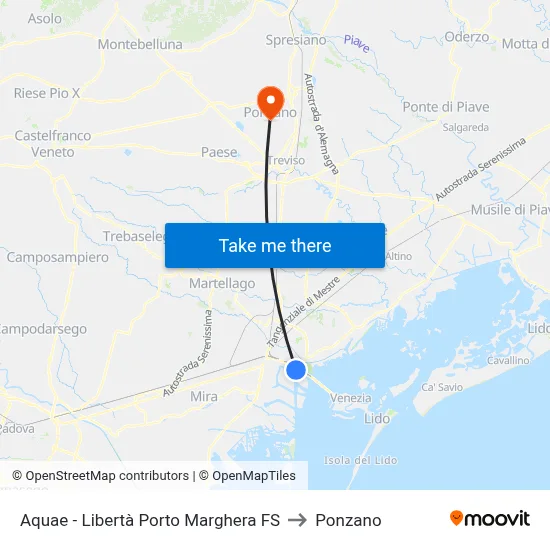 Aquae - Liberty Port Marghera Station to Ponzano map