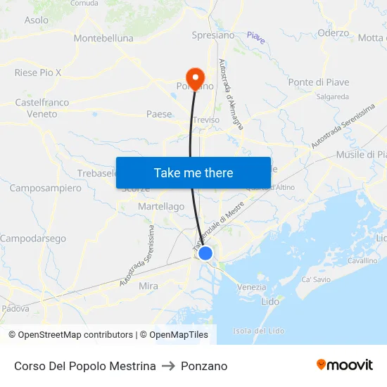 Corso Del Popolo Mestrina to Ponzano map