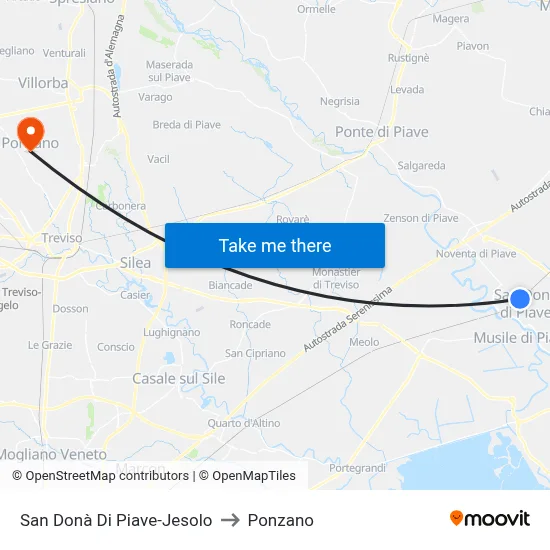 San Donà Di Piave-Jesolo to Ponzano map