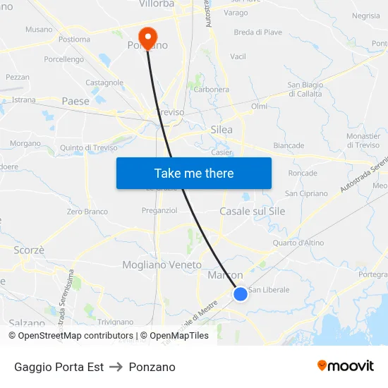 Gaggio East Gate to Ponzano map