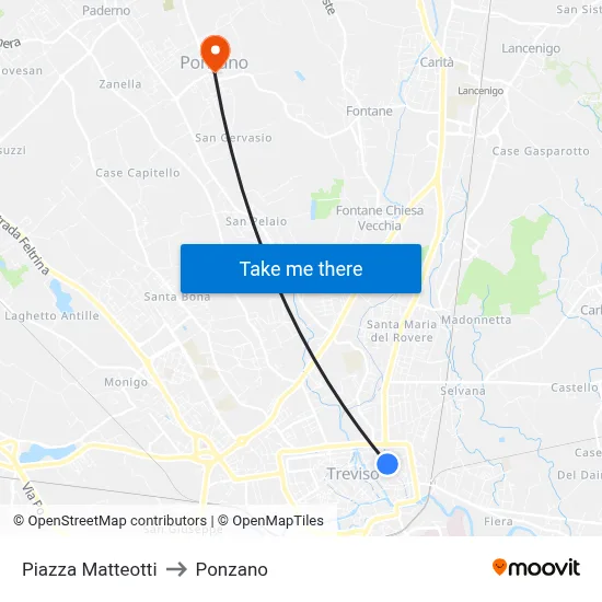 Matteotti Square to Ponzano map