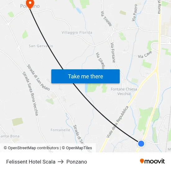 Felissent Hotel Scala to Ponzano map
