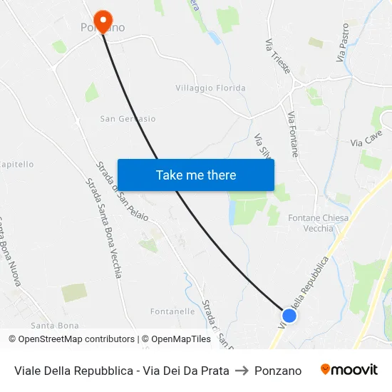 Viale Della Repubblica - Via Dei Da Prata to Ponzano map