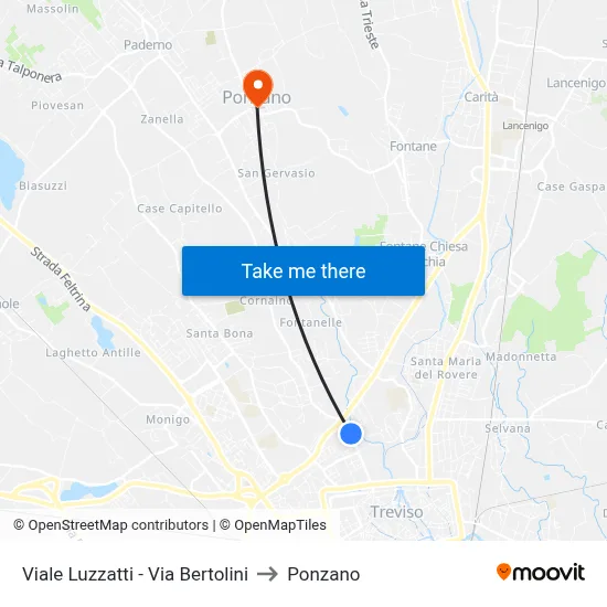 Viale Luzzatti - Via Bertolini to Ponzano map
