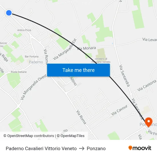 Paderno Cavalieri Vittorio Veneto to Ponzano map