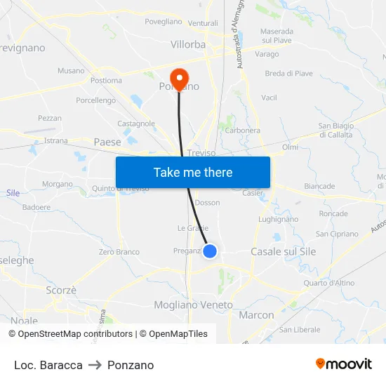 Baracca Location to Ponzano map