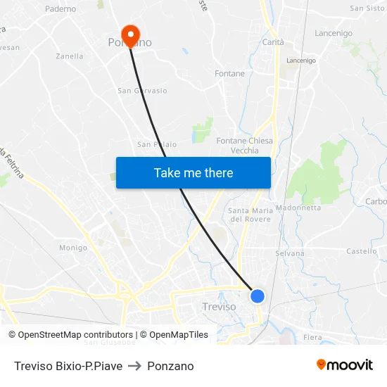Treviso Bixio-Piave Square to Ponzano map