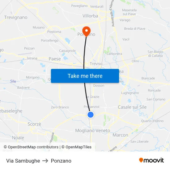 Sambughe Street to Ponzano map