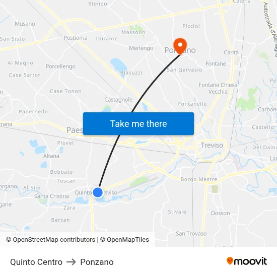 Quinto Center to Ponzano map