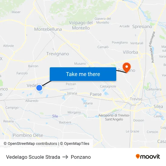Vedelago Scuole Strada to Ponzano map