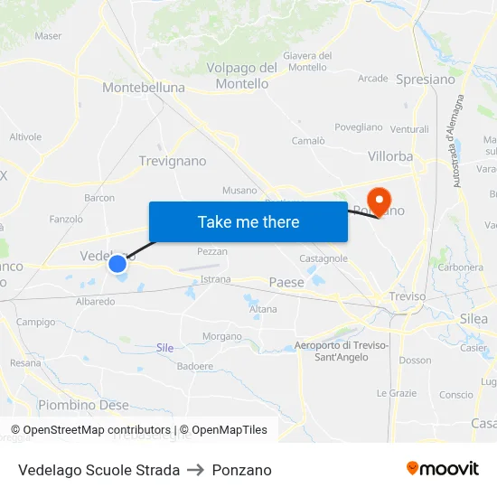 Vedelago Scuole Strada to Ponzano map