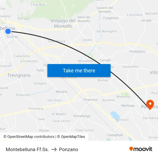 Montebelluna Ff.Ss. to Ponzano map
