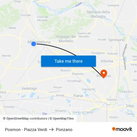 Posmon - Verdi Square to Ponzano map