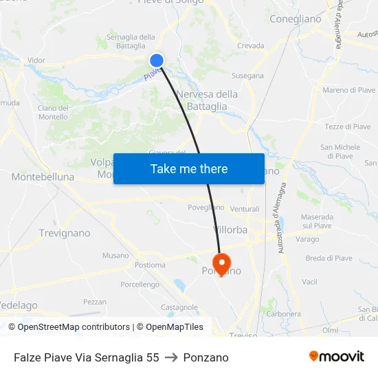 Falze Piave Via Sernaglia 55 to Ponzano map
