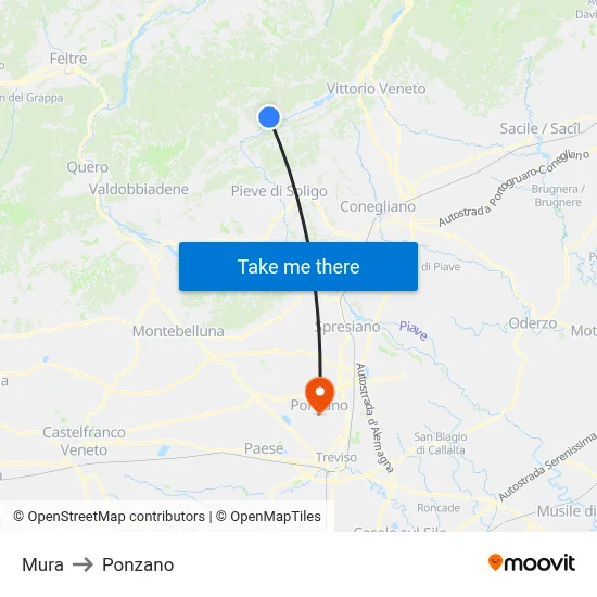 Mura to Ponzano map