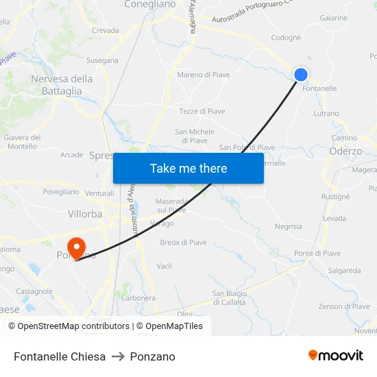 Fontanelle Church to Ponzano map