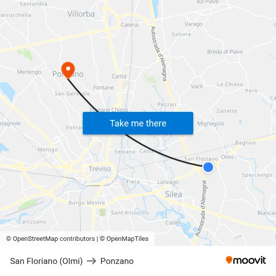 San Floriano (Olmi) to Ponzano map
