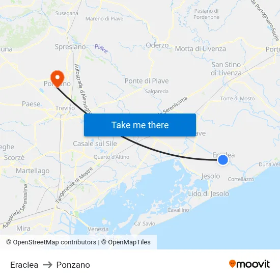 Eraclea to Ponzano map