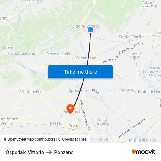 Vittorio Hospital to Ponzano map