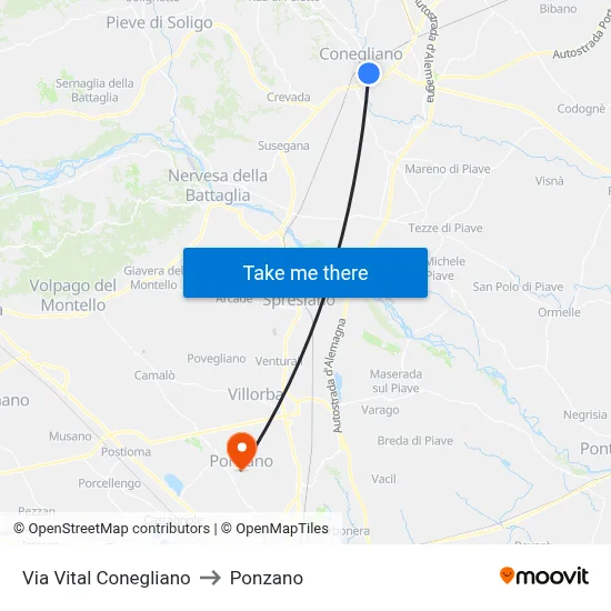 Vital Street Conegliano to Ponzano map