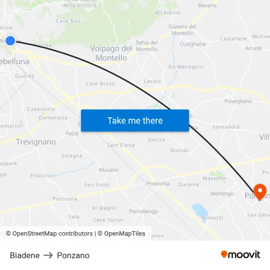 Biadene to Ponzano map