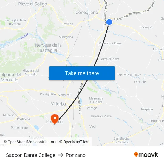 Saccon Dante College to Ponzano map