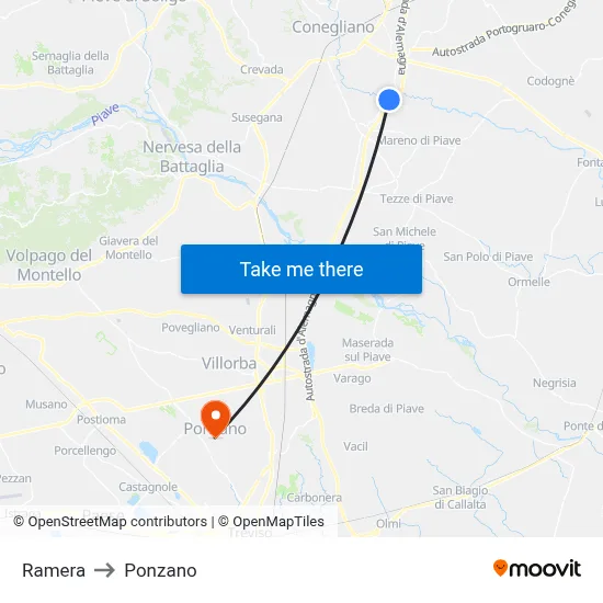 Ramera to Ponzano map