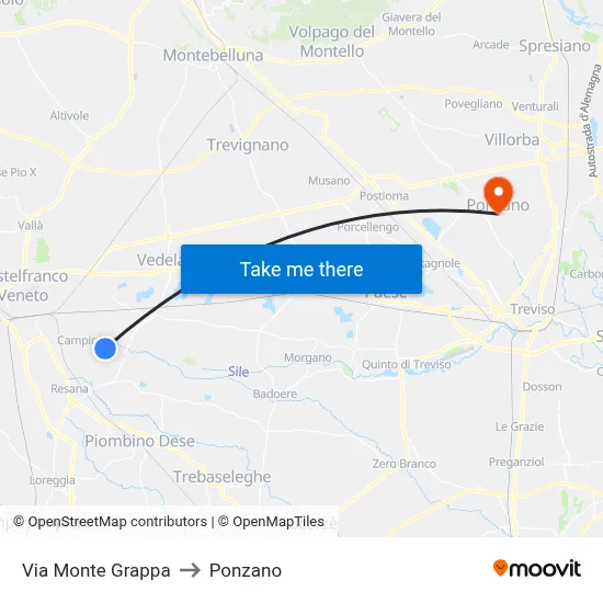 Monte Grappa Street to Ponzano map