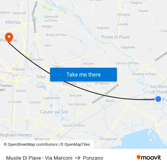 Musile Di Piave - Marconi Street to Ponzano map