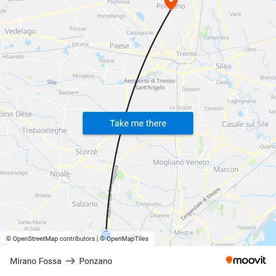 Mirano Fossa to Ponzano map