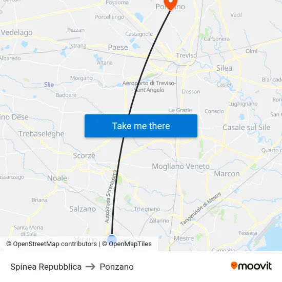 Spinea Repubblica to Ponzano map