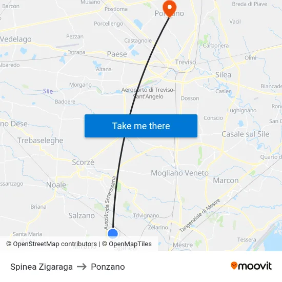 Spinea Zigaraga to Ponzano map