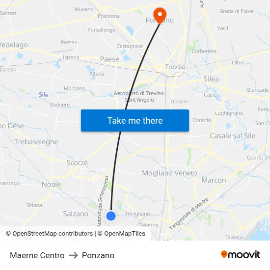 Maerne Center to Ponzano map