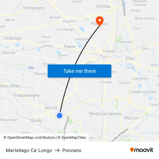 Martellago Ca' Longo to Ponzano map